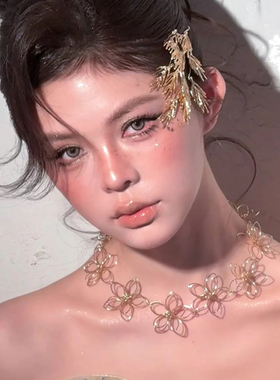 水舞 D1168新款金色结婚小众设计感轻奢锁骨链新娘超仙花朵项链