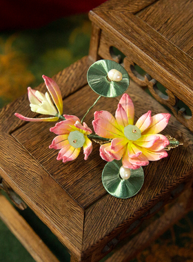 水舞U2272清新仙女汉服睡莲发饰缠花国风荷花发夹古风旗袍配饰