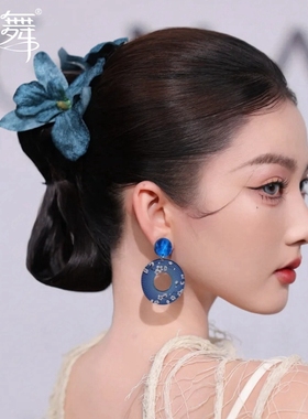 水舞C0682新中式新娘头饰秀禾服复古高级蓝色花朵簪子晨袍配饰