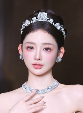 水舞A5269复古银色玫瑰花皇冠高级感气质发饰新娘结婚礼服头饰