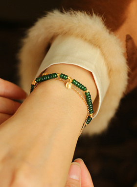 水舞 L1031天然和田玉碧玉手串翡翠单圈手链民族风新中式国风礼物