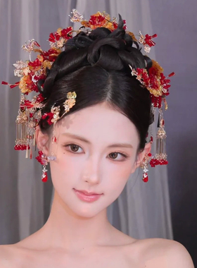 水舞U2588新中式金红色流苏发簪盘发新娘秀禾晨袍百搭婚礼头饰品