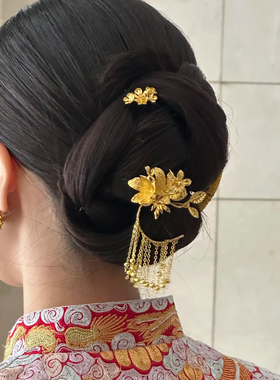水舞U2312金色龙凤褂百搭不挑人秀禾头饰婚礼跟妆花朵发钗配饰