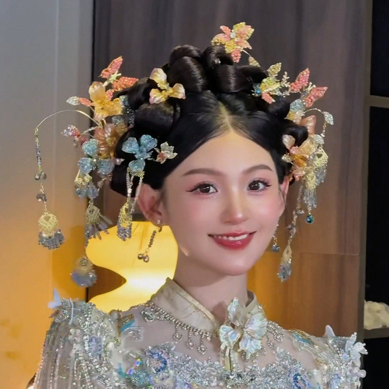 水舞U2290新中式新娘浅色秀禾头饰步摇发簪减龄古典秀禾结婚饰品