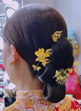 水舞C0727新娘汉服头饰新中式金色立体牡丹蝴蝶发簪秀禾头饰