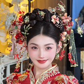 水舞U2273中式 大气复古发钗簪子套装 红色结婚奢华婚礼新娘头饰