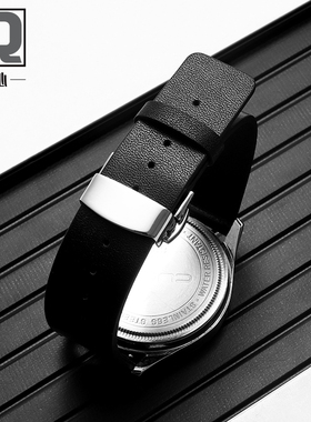 黑色真皮表带蝴蝶扣 男 适配上海 DW 卡西欧 雷诺牛皮表带20 22mm