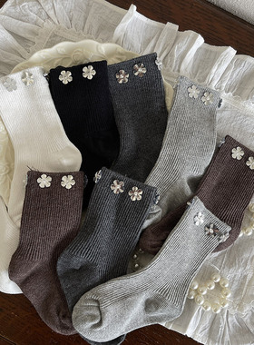 春秋季新品手缝灰色小银花可爱公主宝宝女童袜子纯棉儿童女生袜子