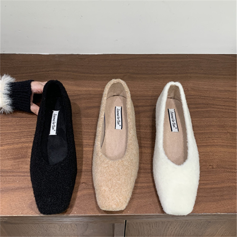 秋冬毛呢方头保暖低跟晚晚风瓢鞋