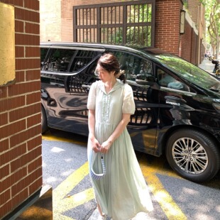 岛知道《薄荷香气》夏日少女纯色荷叶边连帽短袖百褶连衣裙