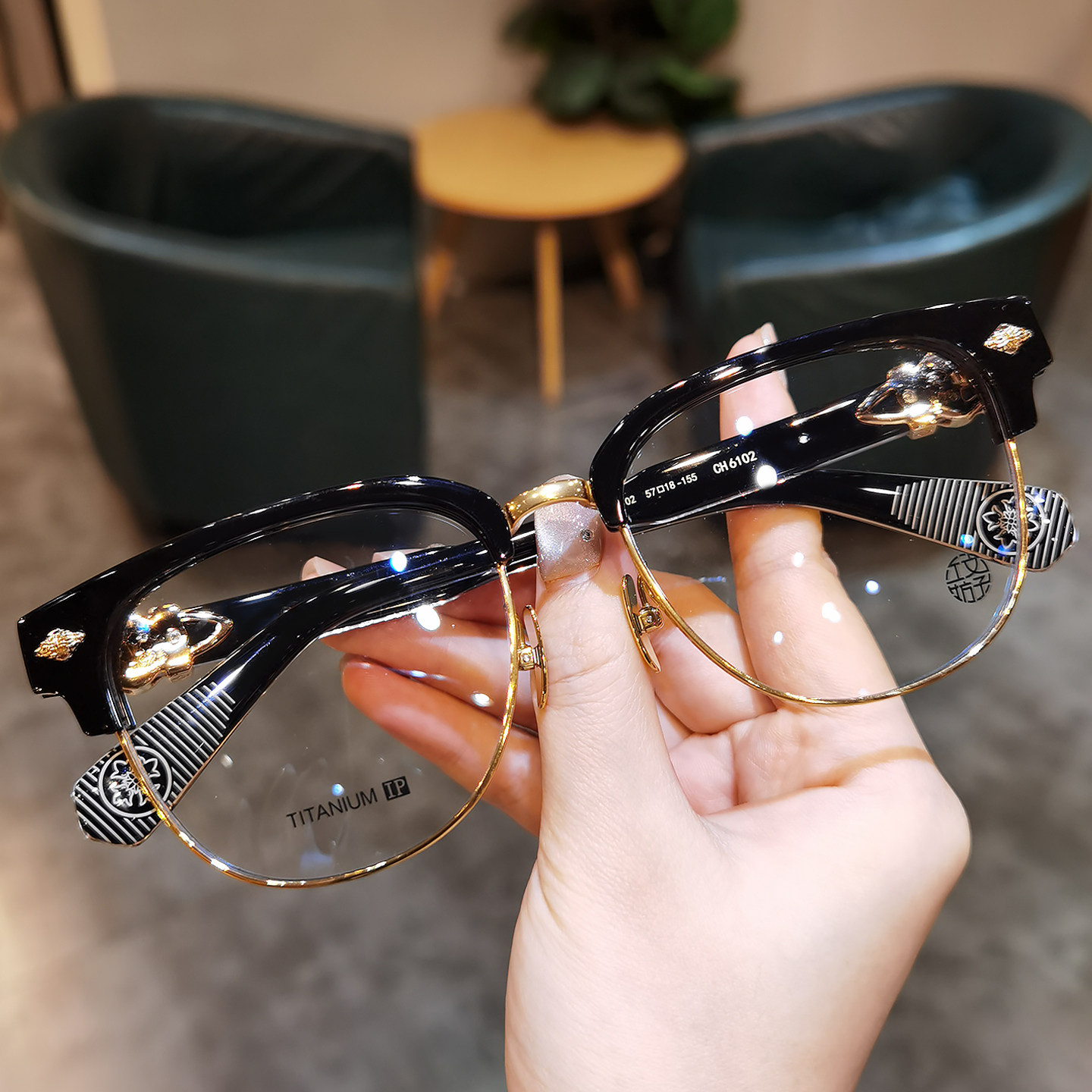 简丹时尚半框眉毛镜框超轻钛架防蓝光高清近视眼镜男女潮眼镜框