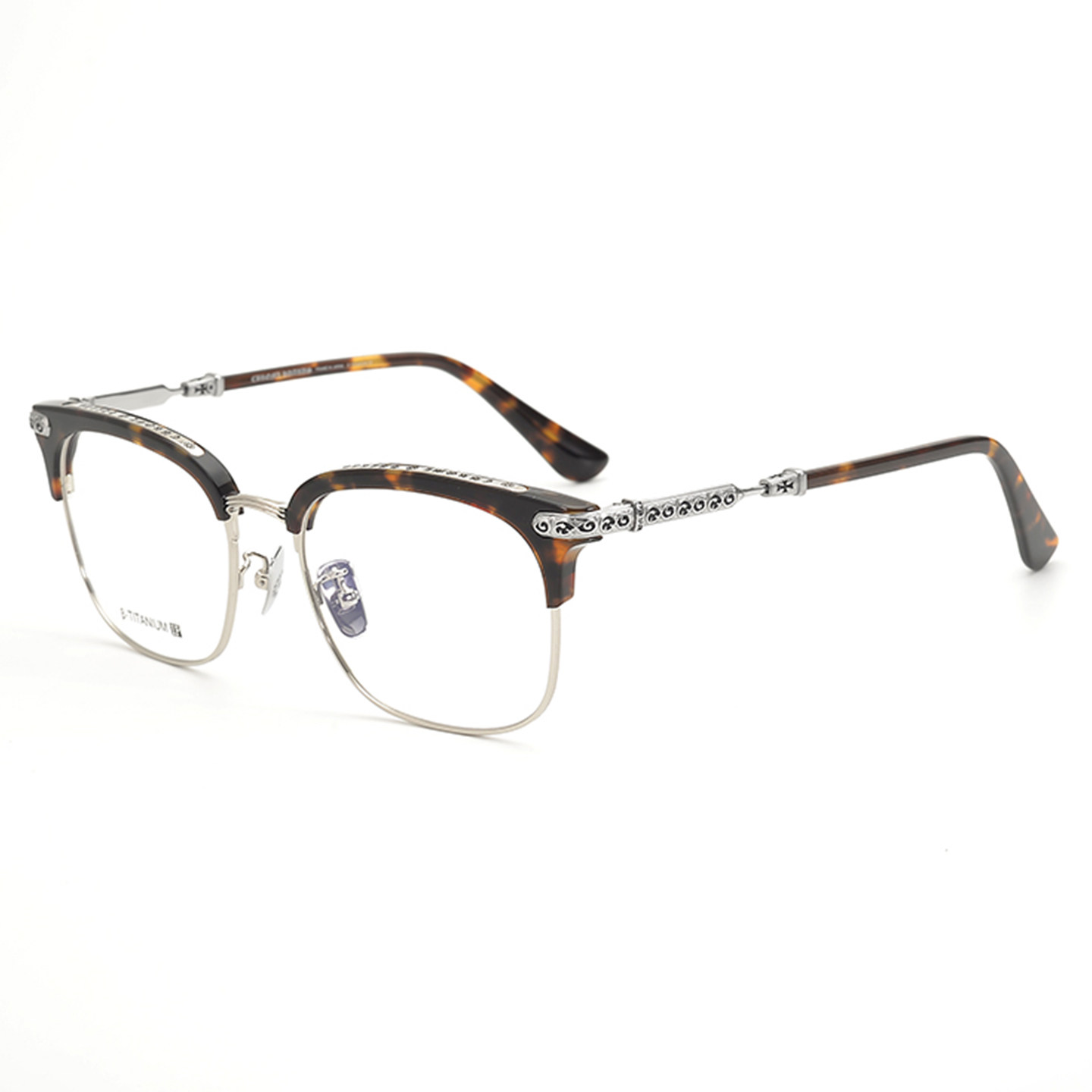 高品质复古半框钛架眼镜框男女文艺玳瑁雕花纹近视镜架防蓝光镜