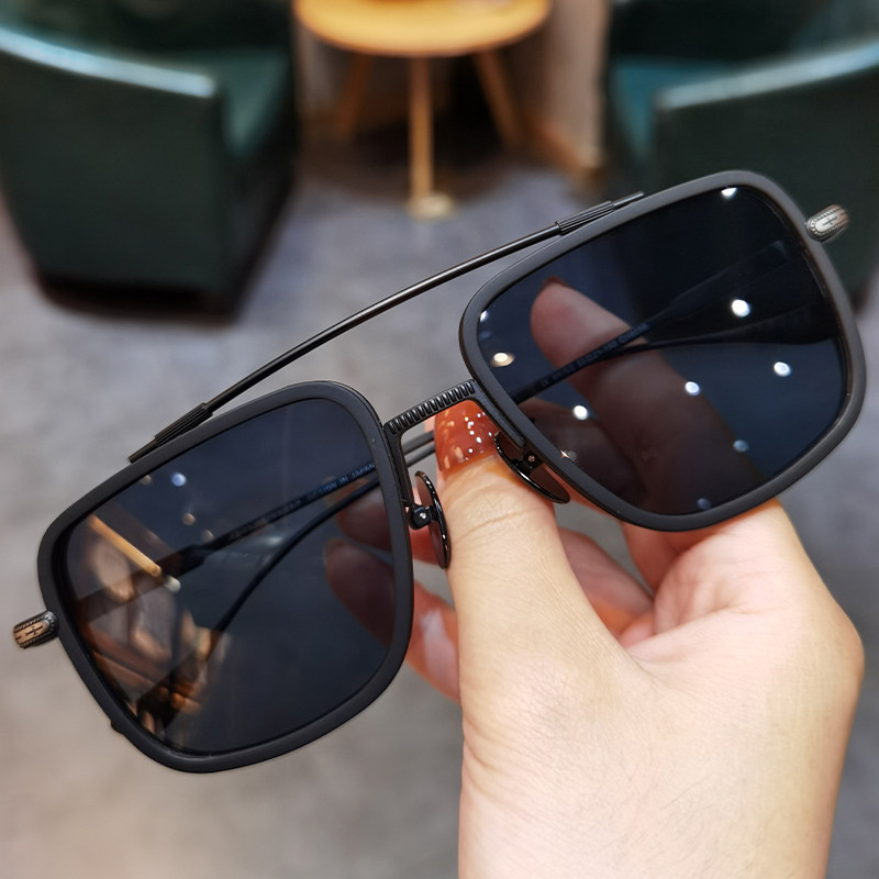 新款简丹复古太阳镜防紫外线个性双梁加宽方框百搭墨镜男开车专用