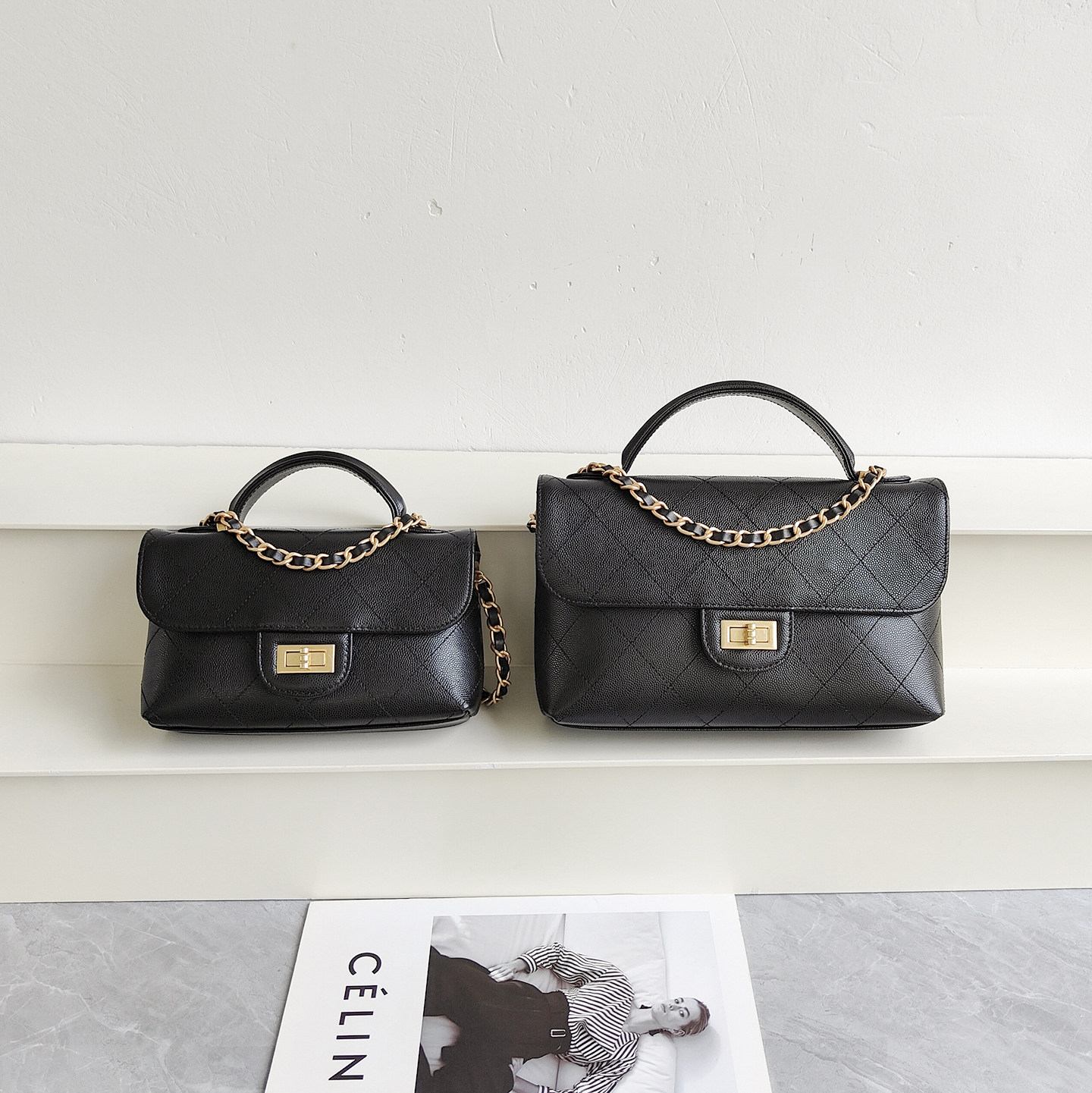 小香风鱼子酱头层牛皮小方包女真皮菱格链条口盖包复古单肩斜挎包,箱包皮具/热销女包/男包,小方包,淘宝优惠券,粉丝福利购,淘宝优惠卷