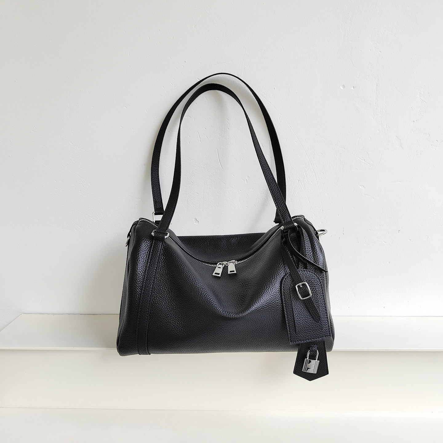 头层牛皮波士顿包女高级感真皮腋下包百搭手提保龄球包黑色斜挎包,箱包皮具/热销女包/男包,波士顿包,淘宝优惠券,粉丝福利购,淘宝优惠卷