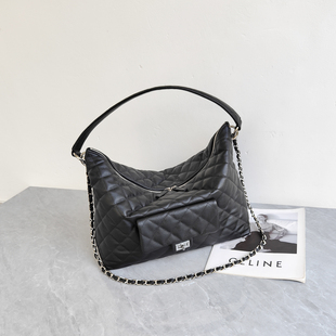 荔枝纹头层牛皮hobo腋下包女大容量单肩斜挎托特包通勤真皮大包包