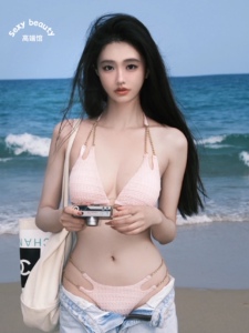 双链条粉色比基尼性感辣妹大小胸聚拢显瘦沙滩三亚分体泳衣两件套