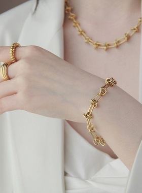 简约欧美个性钛钢镀18K保色手链条女金属时髦潮ins打结时尚手饰品