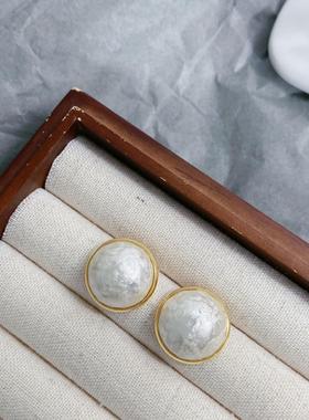 法式复古气质海绵半圈珍珠耳钉 s925银针CEL时尚简约高级感耳环女