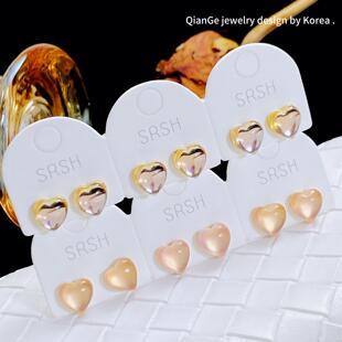 SRSH上人上禾 甜美小清新爱心一卡三对耳钉 s925银针简约气质耳环
