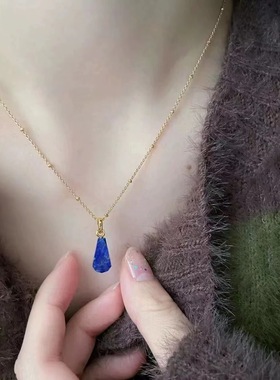 显白深蓝色石串珠锁骨链女百搭气质时尚套装中国风项链小众饰品潮