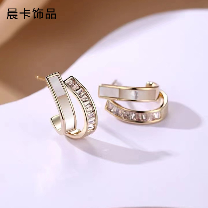 925银针母贝耳钉冷淡风时尚感小众网红耳饰韩国风简约新款耳