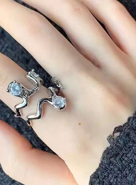 小众设计不规则波浪锆石戒指女ins轻奢冷淡风高级感开口指环饰品