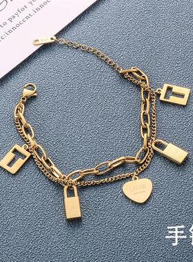 双层心形钥匙钛钢手链女新品上市流行手工饰品女手环网红爆款