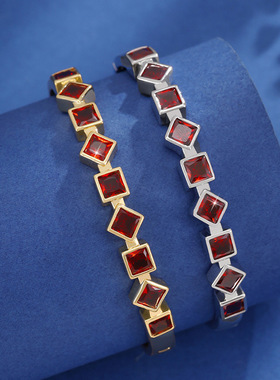 2024新款微镶彩钻方形手镯女韩版时尚ins风简约百搭手饰