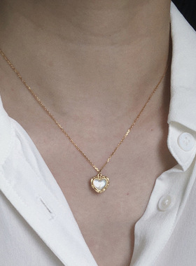 小众心形巴洛克双面戴爱心项链桃心贝母吊坠锁骨链百搭气质颈链女