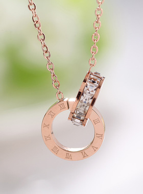 新款简约文艺罗马数字满钻钛钢项链几何个性百搭锁骨链饰品ins风