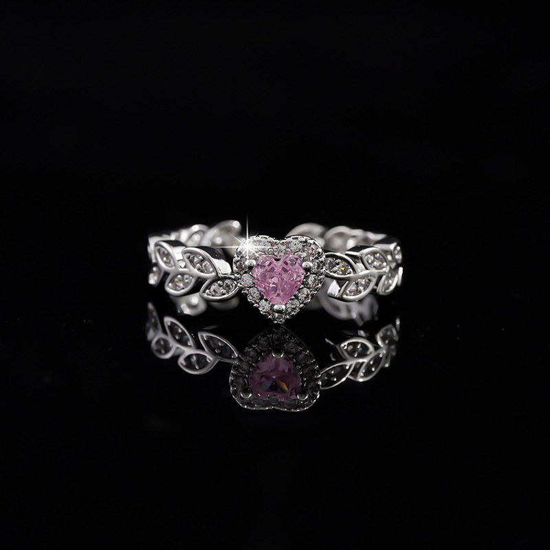 微镶满钻超闪爱心开口戒指女时尚轻奢气质感桃心可调节指环手饰潮