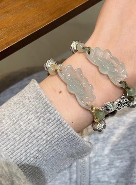 新款檀木可调节宫廷手串学生时尚莲花民族风手饰小众荷花轻奢可转