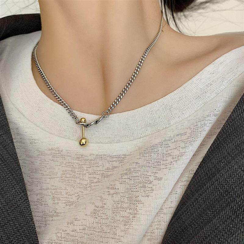 简约百搭嘻哈哑铃项链女时尚个性ins冷淡风小众设计感锁骨链男潮