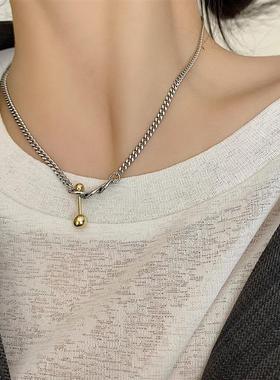 简约百搭嘻哈哑铃项链女时尚个性ins冷淡风小众设计感锁骨链男潮