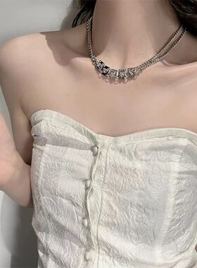 扑克牌镶钻爱心项链小众设计感百搭锁骨链简约ins风高级感项饰品