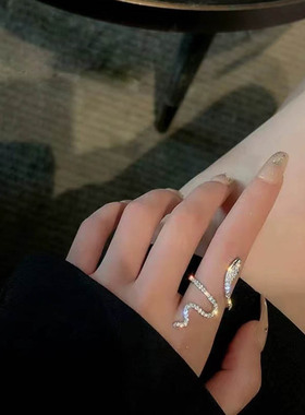 满钻蛇形戒指女轻奢高级感个性精致开口指环冷淡风时尚百搭食指戒