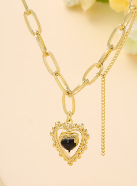 小众设计ins个性气质感黑色桃心锁骨链颈链甜酷风嘻哈爱心项链女
