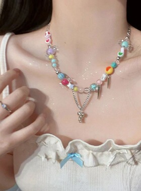 小众设计甜美彩虹糖果项链女高级感简约轻奢百搭锁骨链个性项饰潮