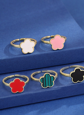 新款五瓣花五叶草开口戒指女欧美热卖五叶花可调节指环