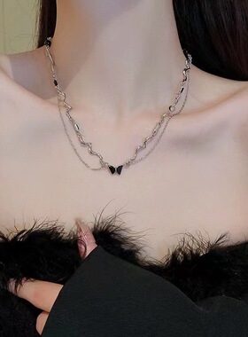 甜酷辣妹风蝴蝶波浪纹项链女气质小众轻奢冷淡风高级感锁骨链颈链