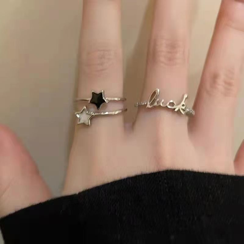 星星字母锆石戒指女冷淡风小众设计指环轻奢时尚简约个性食指戒潮