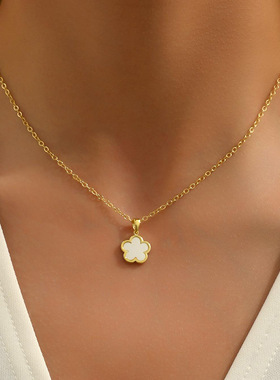 欧美热卖幸运五瓣花单颗项链女简约百搭时尚锁骨链颈链