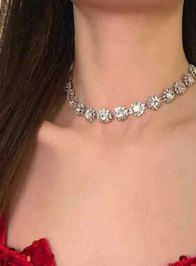 爆闪满钻锆石轻奢choker项链女小众设计锁骨链时尚百搭颈链潮