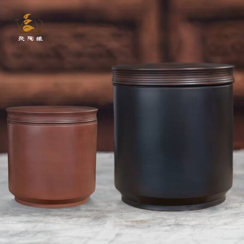 建水紫陶防潮平盖茶叶罐饼茶缸新