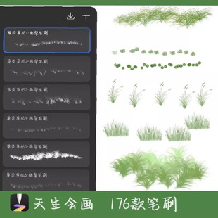 天生会画笔刷笔刷手绘日系花草丛林草丛森林叶子笔刷天生绘画华为