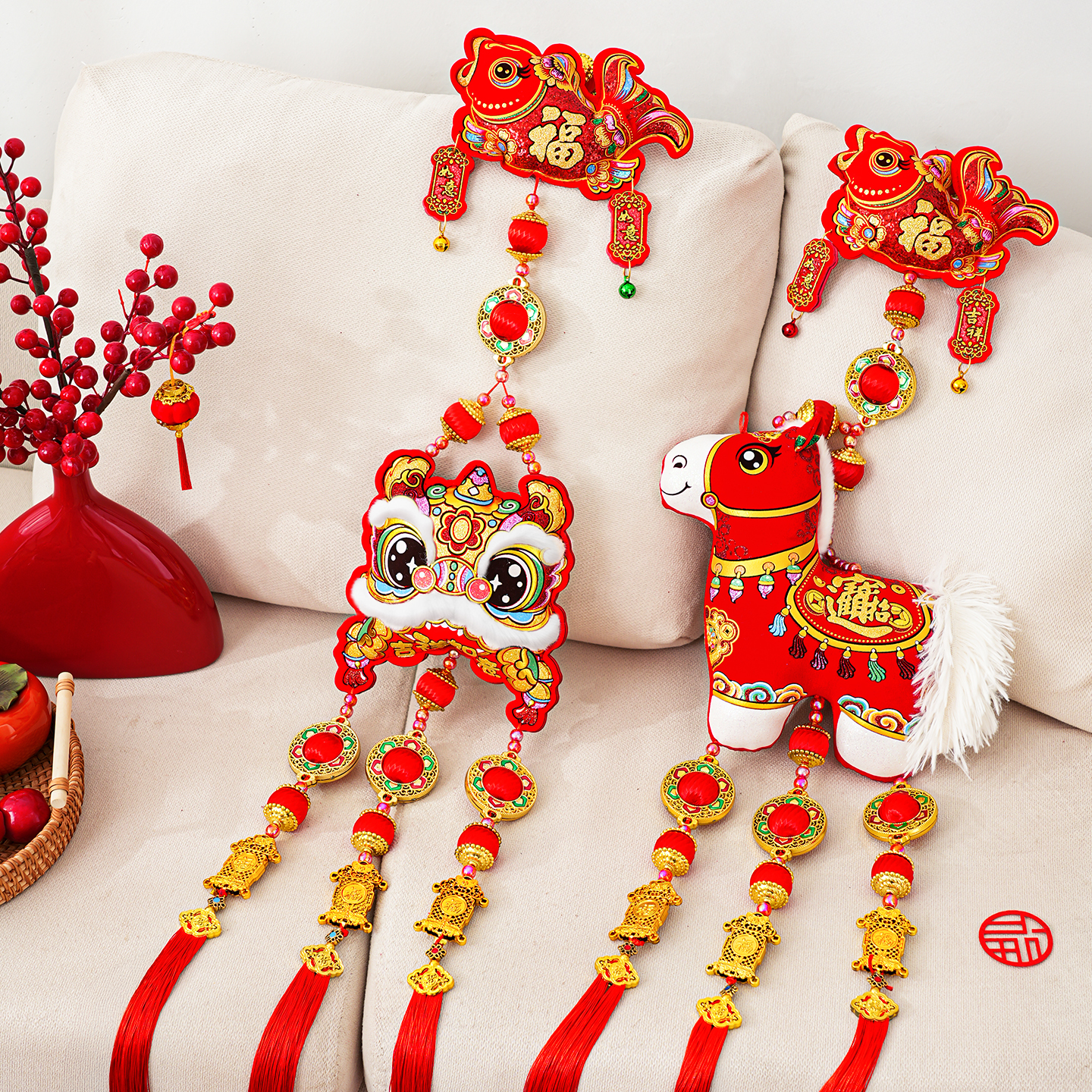 新年过年装饰品氛围布置马年春节挂件2026家里客厅电视墙年货挂饰