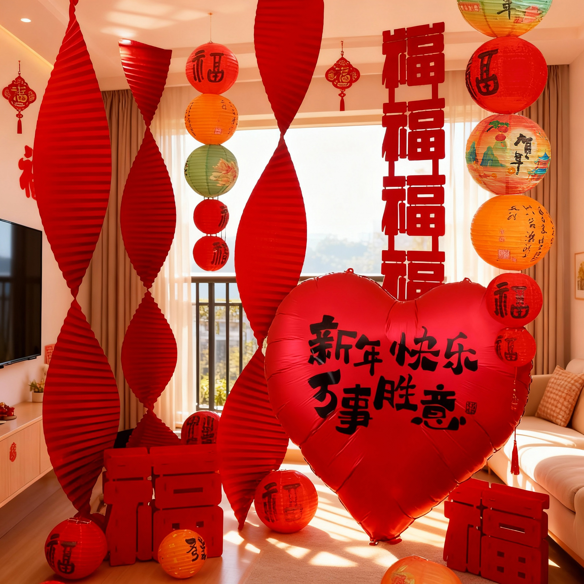 新年装饰品挂件2026马年长条福字拉花贺春节过年场景氛围布置道具