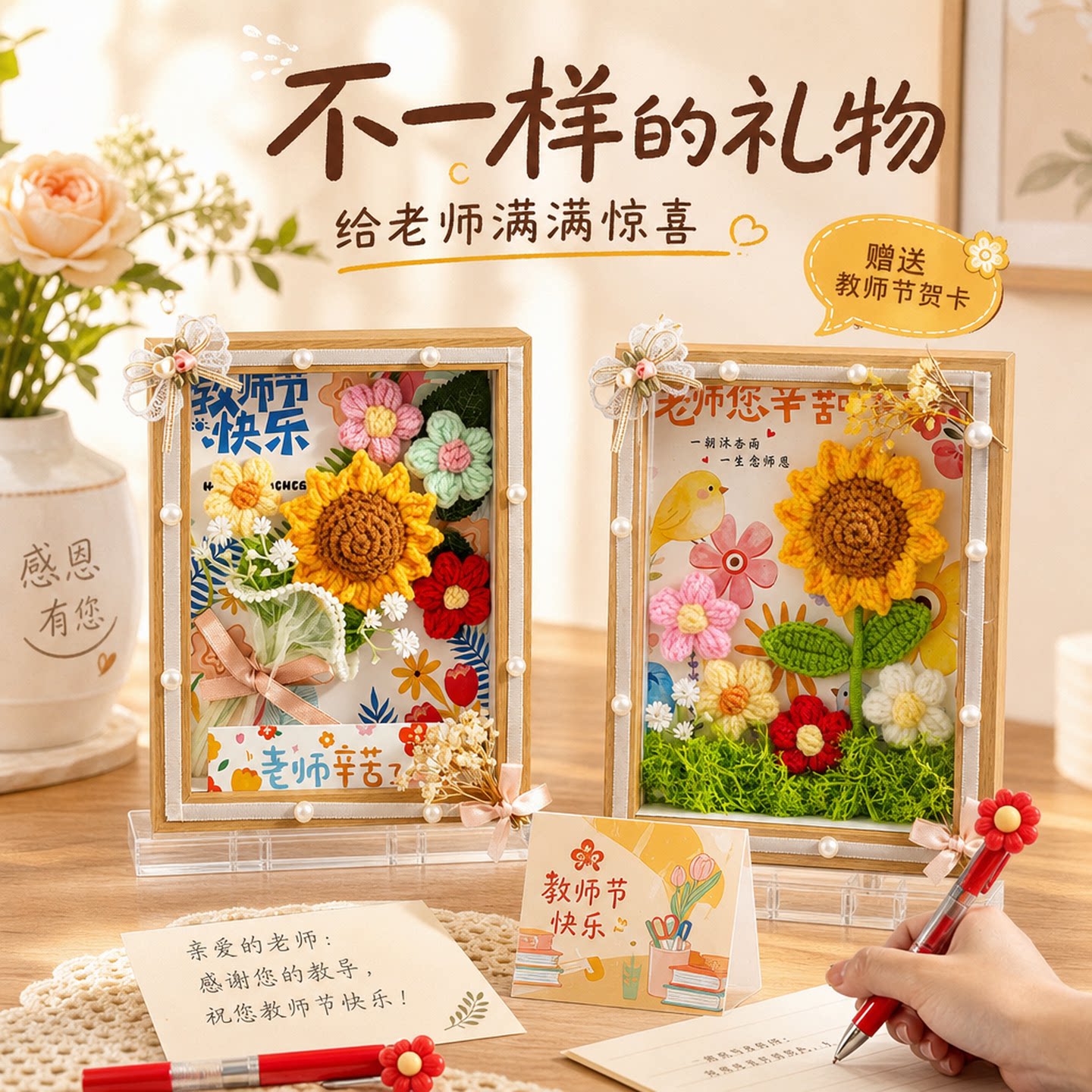 教师节实用礼物2026新款女老师高档创意花束相框摆件幼儿园小礼品