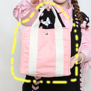 韩系ins超火帆布手提包女春季 通勤包多隔层便当饭盒包学生斜挎包